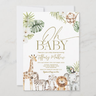 Convites Safari Baby Shower Invitation Girl Editable