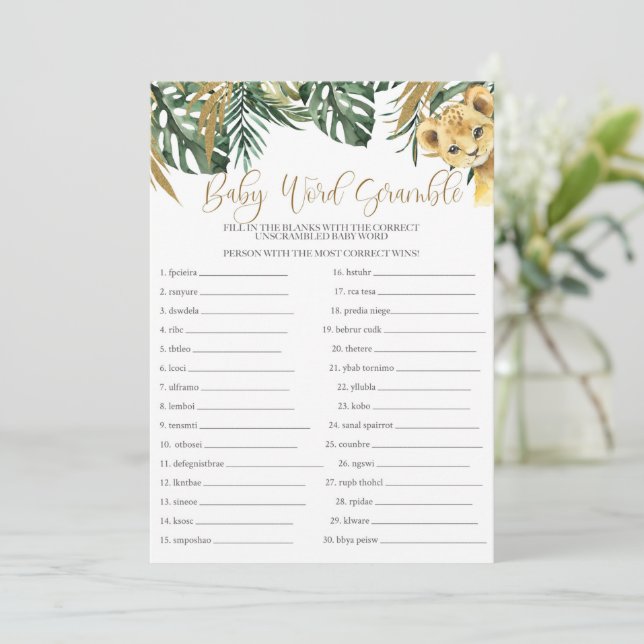 Convites Safari Baby Word Scramble Chá de fraldas Game (Em pé/Frente)