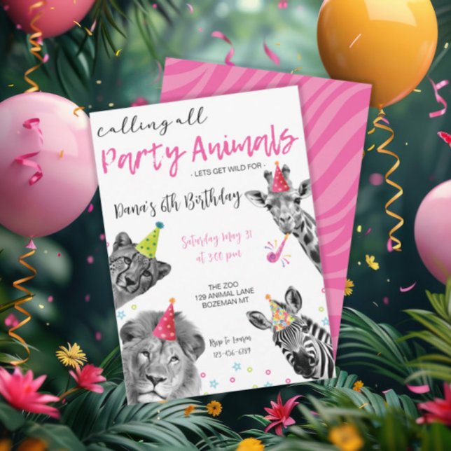 Convites Safari chamando todos os animais de festa selvagem (Criador carregado)
