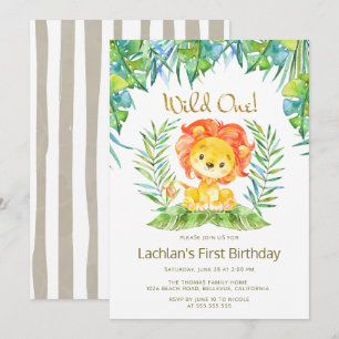 Convites Safari Cute Lion Wild One Party