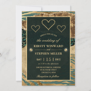 Convites Safari da Selva Dourada e Verde & Casamento Glitte