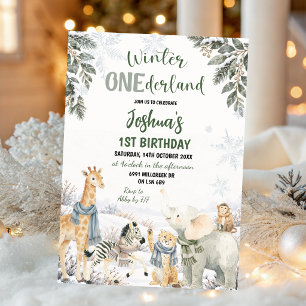 Convites Safari de Inverno Animal Onderland Primeiro Aniver