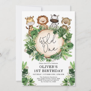 Convites Safari de Verdura Tropical Animais Fera Um Anivers
