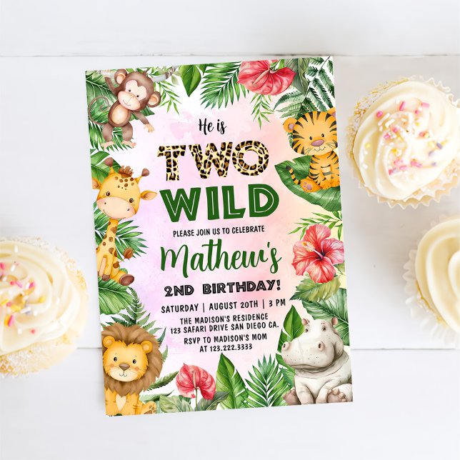 Convites Safari Dois segundo aniversário Selvagem (Criador carregado)