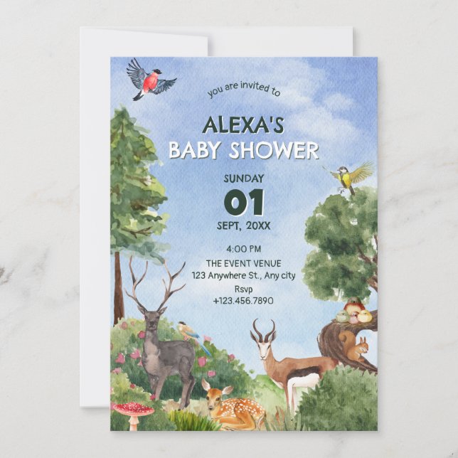 Convites Safari forest baby shower (Frente)