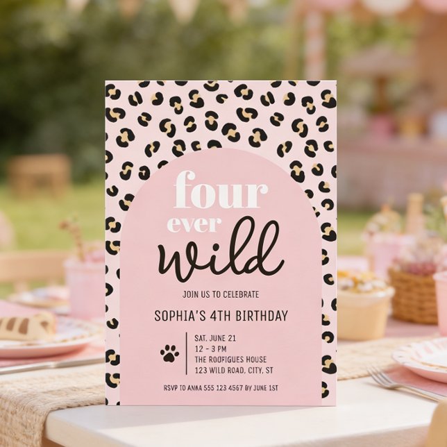 Convites Safari Girl 4th Birthday Party Invitation (Front of the invitation shown in 5x7-inch. Choose size, paper, and corner style.)