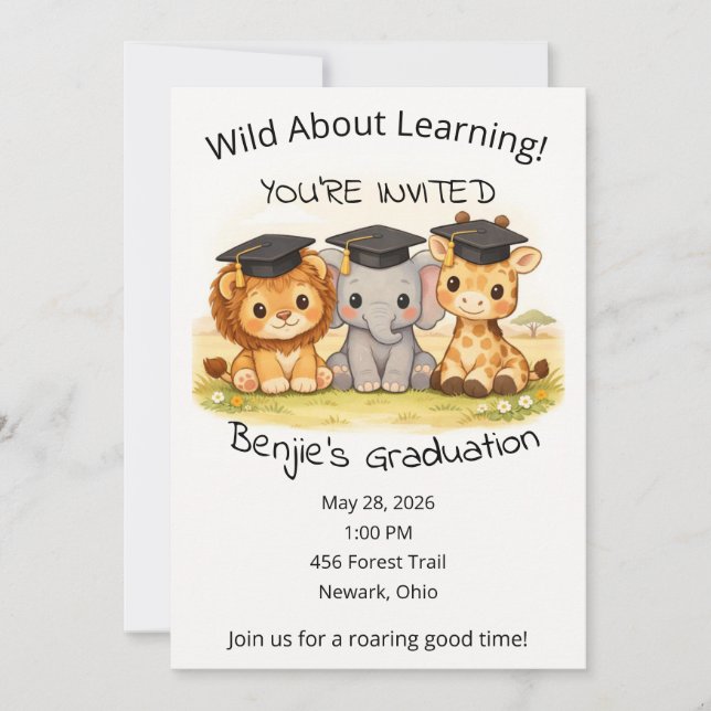 Convites Safari Graduation Party Preschool Kindergarten  (Frente)