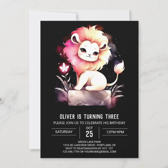 Convites Safari Happy Lion Birthday (Frente)