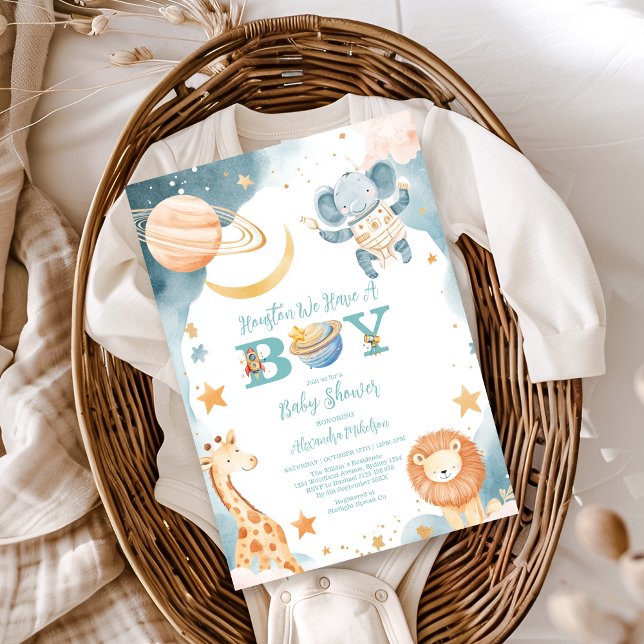 Convites Safari Houston Temos Um Menino Espaço Exterior (Criador carregado)