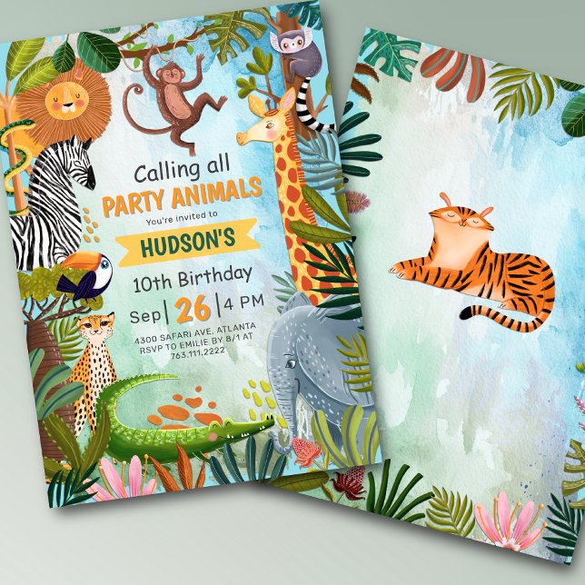 Convites Safari jungle animals any age boy birthday (Criador carregado)