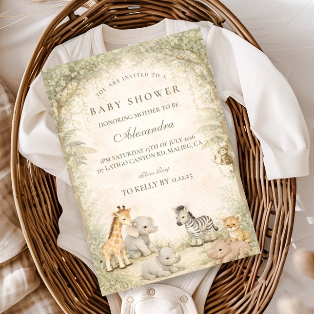 Convites Safari Jungle Animals Baby Shower (Criador carregado)