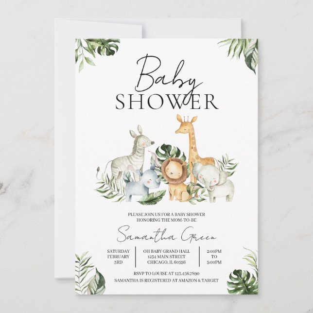 Convites Safari Jungle Baby Shower (Frente)