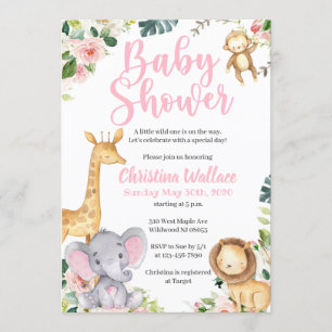 Convites Safari Jungle Baby Shower Invitations para Meninas