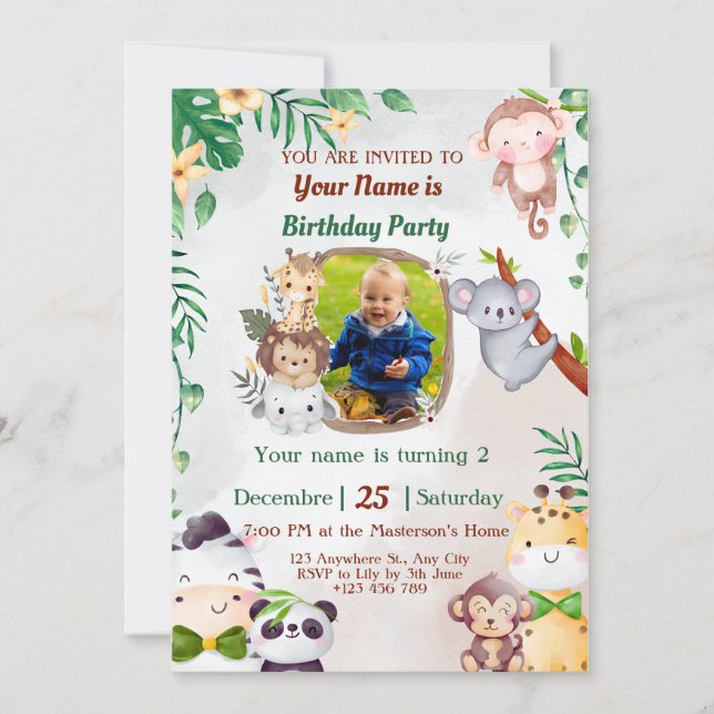 Convites Safari & Jungle Birthday Invents for Kids (Frente)