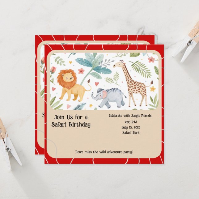 Convites Safari Jungle Birthday Invitation (Frente/Verso In Situ)