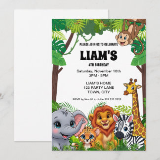 Convites Safari Jungle Birthday Invitation 5x7