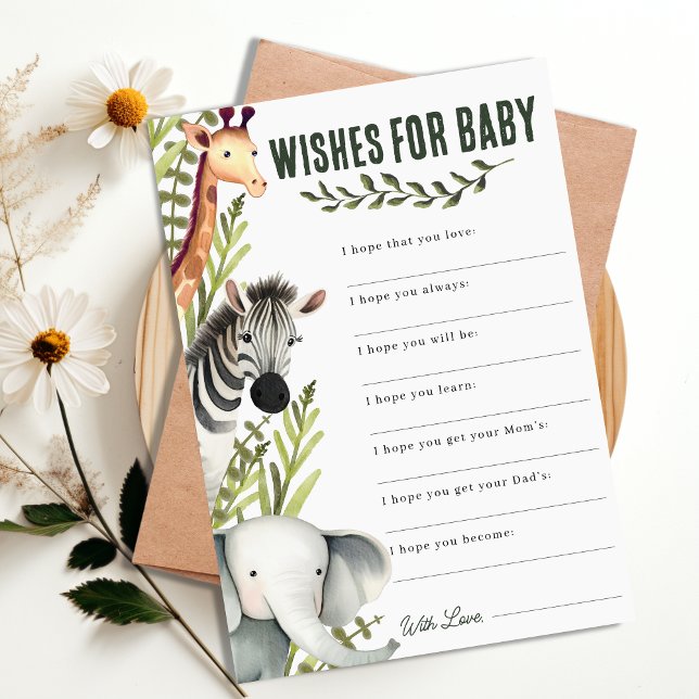 Convites Safari Jungle Deseja Jogo de Chá de fraldas (Safari Jungle Wishes for Baby Shower Game Invitation)