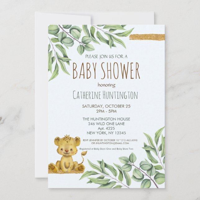 Convites Safari Jungle Lion Books para Chá de fraldas (Frente)