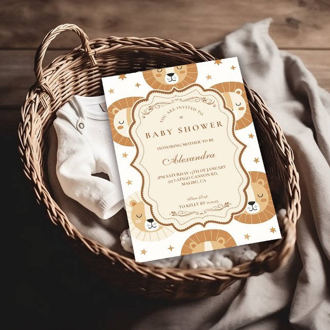 Convites Safari Lion Neutral Baby Shower (Criador carregado)