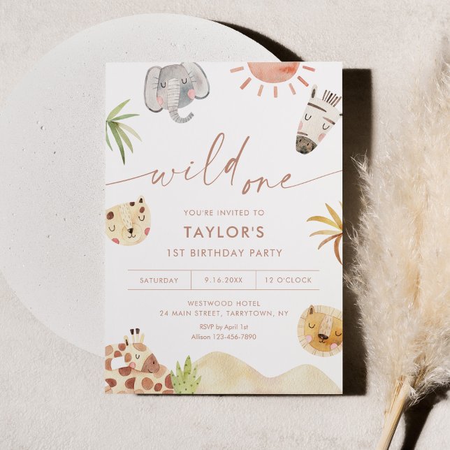 Convites SAFARI, Partido do primeiro aniversario de Animais (Criador carregado)