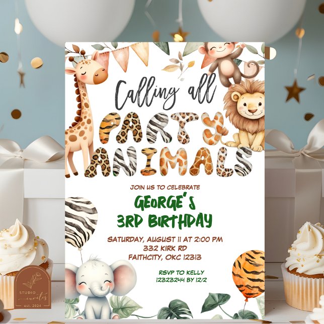 Convites Safari Party Animals birthday invitation (Criador carregado)