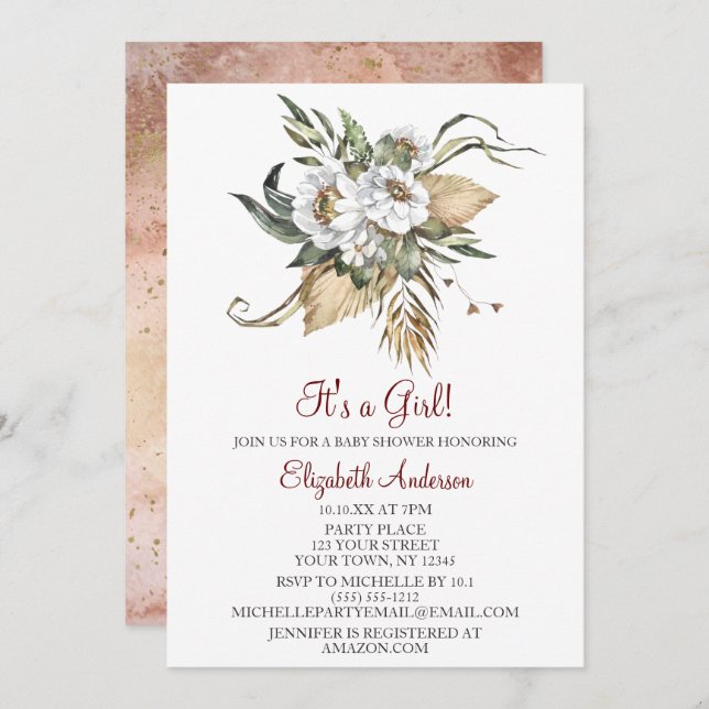 Convites Safari Sahara Savanna Floral Chá de fraldas  (Frente/Verso)