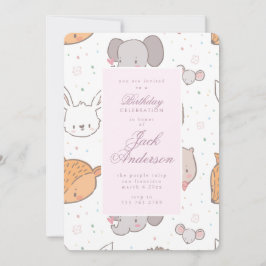 Convites Safari Selgle Animal Rosa Festa de aniversário