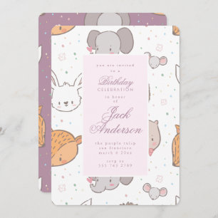 Convites Safari Selgle Animal Rosa Festa de aniversário