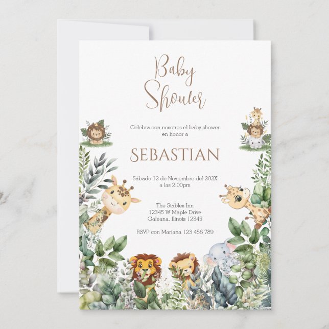 Convites Safari Spanish Baby Shower Boy invitation (Frente)