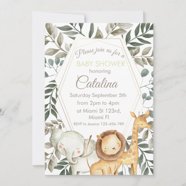 Convites Safari Theme Baby Shower Invitation (Frente)