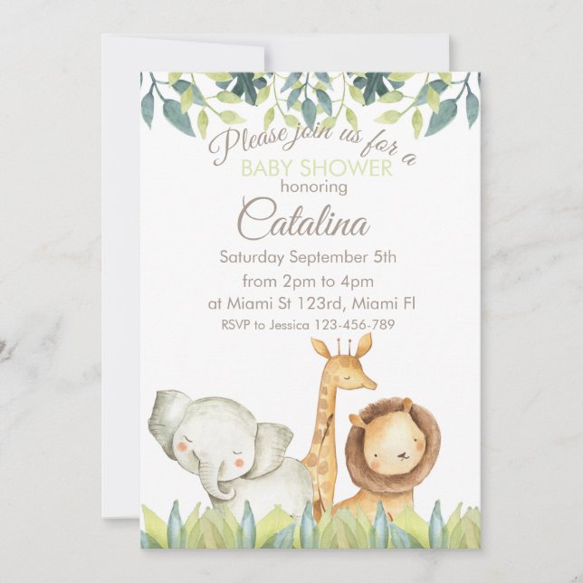 Convites Safari Theme Baby Shower Invitation (Frente)
