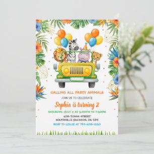 Convites Safari Tropical Aniversário Selvagem Um Animais da