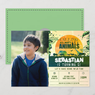 Convites Safari Wild Animal Green Kids Foto Aniversário