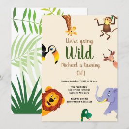 Convites Safari Wild Animal Greenery primeiro aniversario