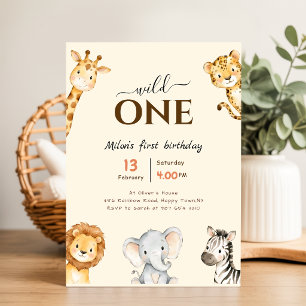 Convites Safari Wild One Aniversário de 1º Ano de Menino