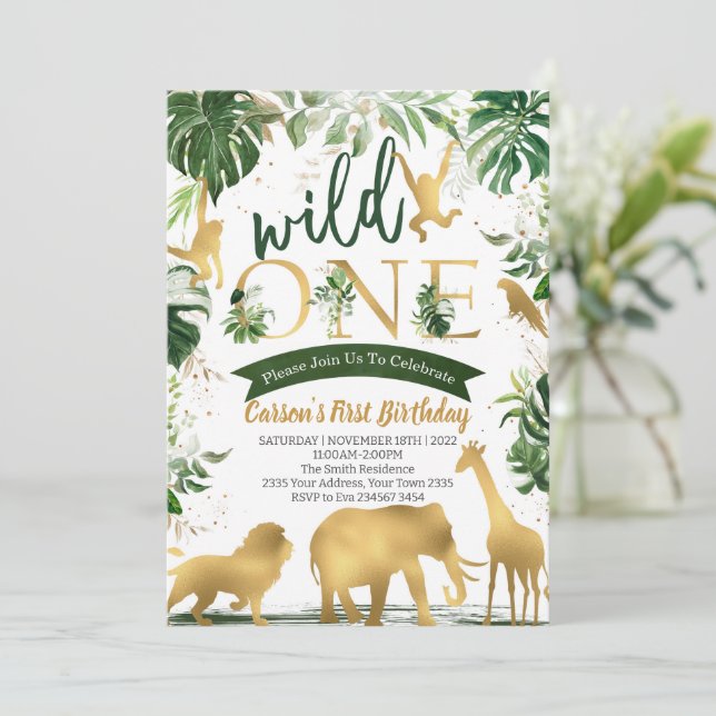 Convites Safari Wild One Birthday (Em pé/Frente)
