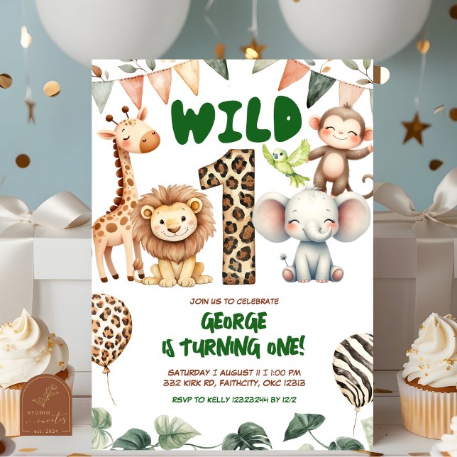 Convites Safari wild one birthday invitation (Criador carregado)