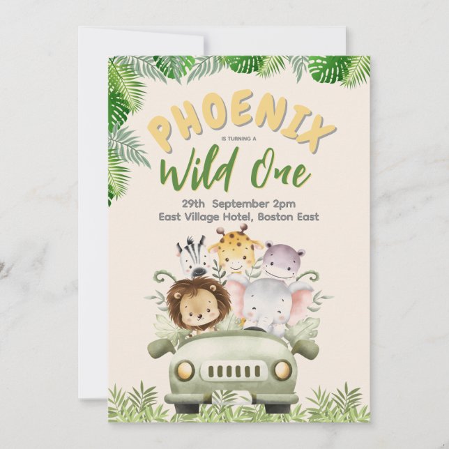 Convites Safari Wild One First Birthday (Frente)
