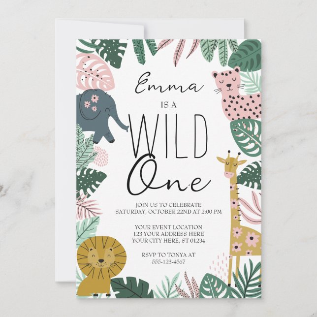 Convites Safari Wild One Invitation, Jungle Primeiro Aniver (Frente)