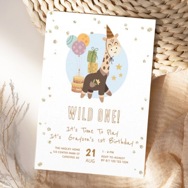 Convites Safari Wild One Menino 1º Aniversário (Criador carregado)