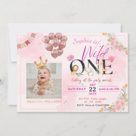 Convites Safari Wild ONE Pink Floral Para Rapariga Aniversá