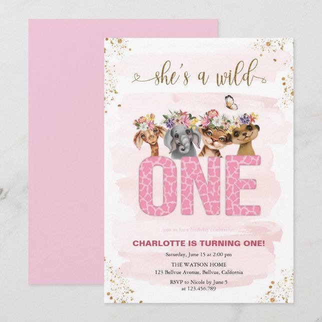 Convites Safari Wild One primeiro aniversario (Frente/Verso)