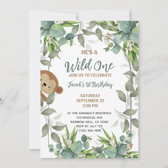 Convites Safari Wild One primeiro aniversario Boy (Frente)