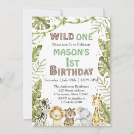 Convites Safari Wild One Watercolor primeiro aniversario