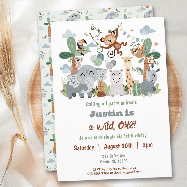 Convites Safari ZOO Boho Animais Selvagens Um primeiro aniv (Safari ZOO Boho Animals Wild One 1st Birthday Invitation)