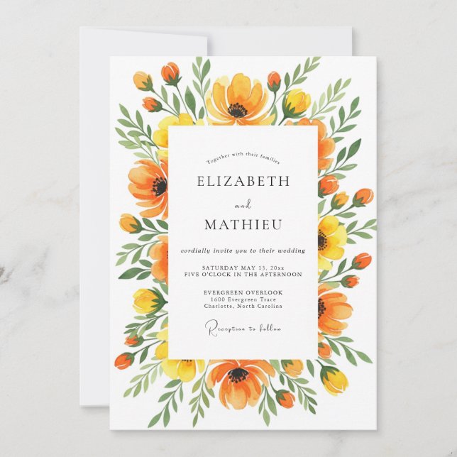 Convites Saffron Lively Botanical Wedding (Frente)