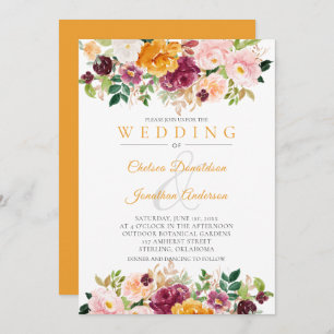 Convites Saffron, Rosa, Rosas de Aquarela Borgonha Casament