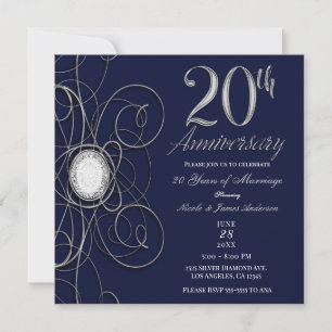 Convites Safira Azul e Diamante de Prata 20 20º Aniversário