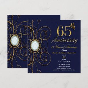 Convites Safira Azul e Diamante Dourado 65 65º Aniversário