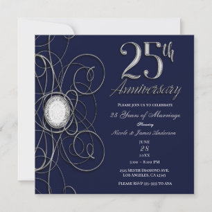 Convites Safira Azul e Diamante Prata 25 25º Aniversário